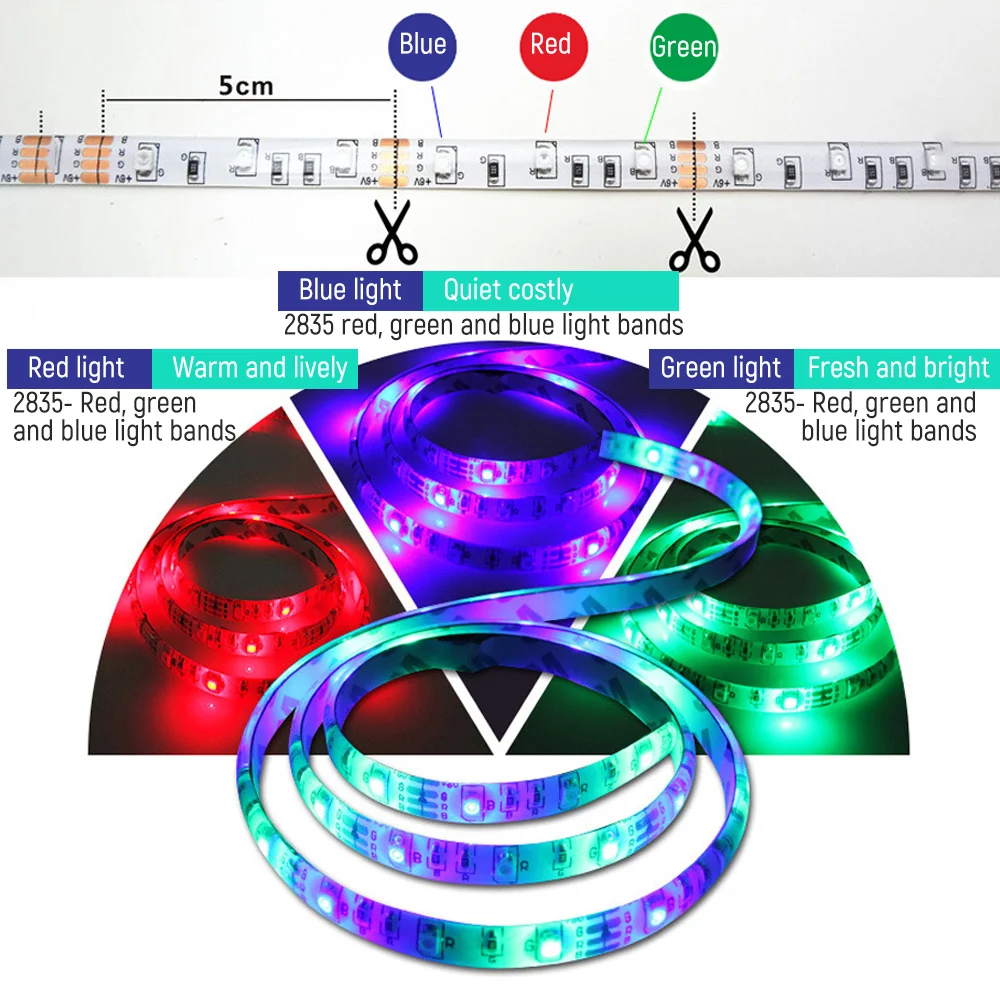 

Led Strip 5M 10M LED Light With Remote Control 3528 Light Bar RGB Set IP65-Waterproof 10M Power Supply 44 Key Controller