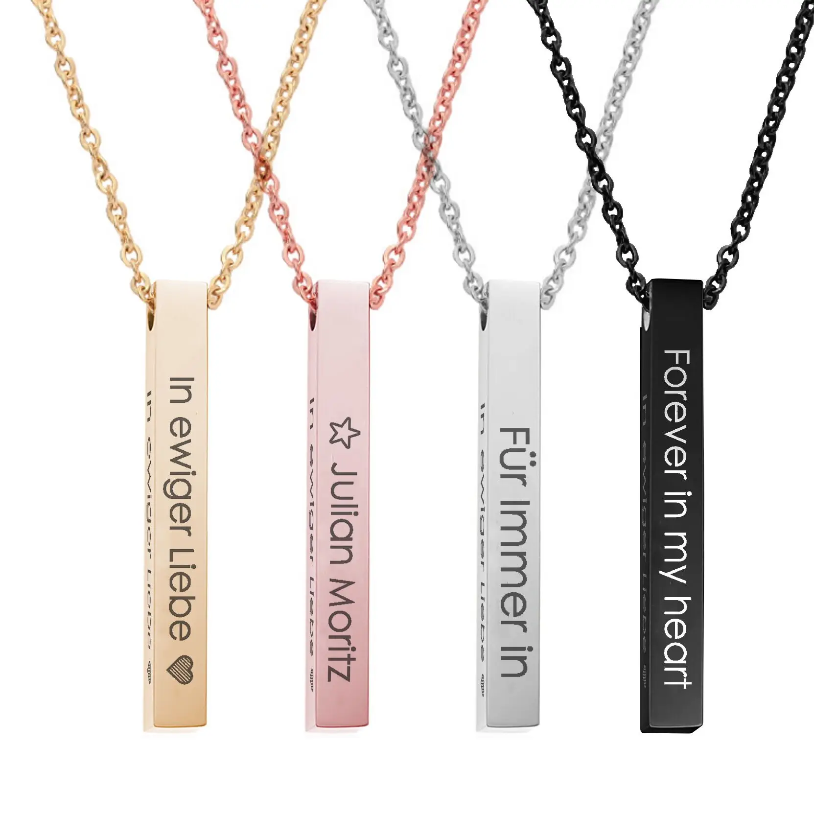 

40mm Customized Personality Engrave Text Coordinate Name Date Stainless Steel Bar Necklace Pendant Men Women Gift for Lovers