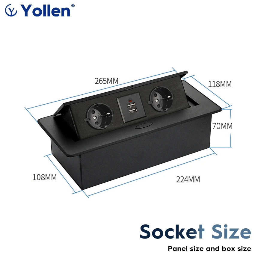 Настольная розетка со скрытым кабелем алюминиевая панель с 3 USB-разъемами