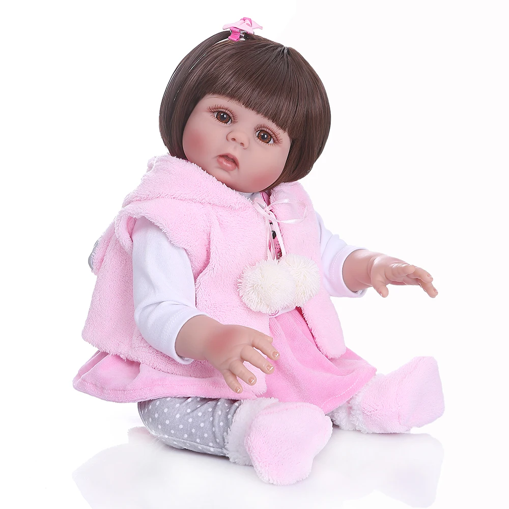 Новая прямая кукла 49 см bebe reborn малышка девочка в розовом кроличьем платье полный