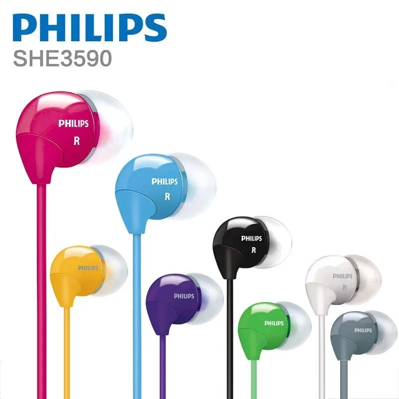 

Philips SHE3590 Professional In-Ear Earphone with Multi-color selection Stereo Bass Earbuds Wired Headset for LG Official Test