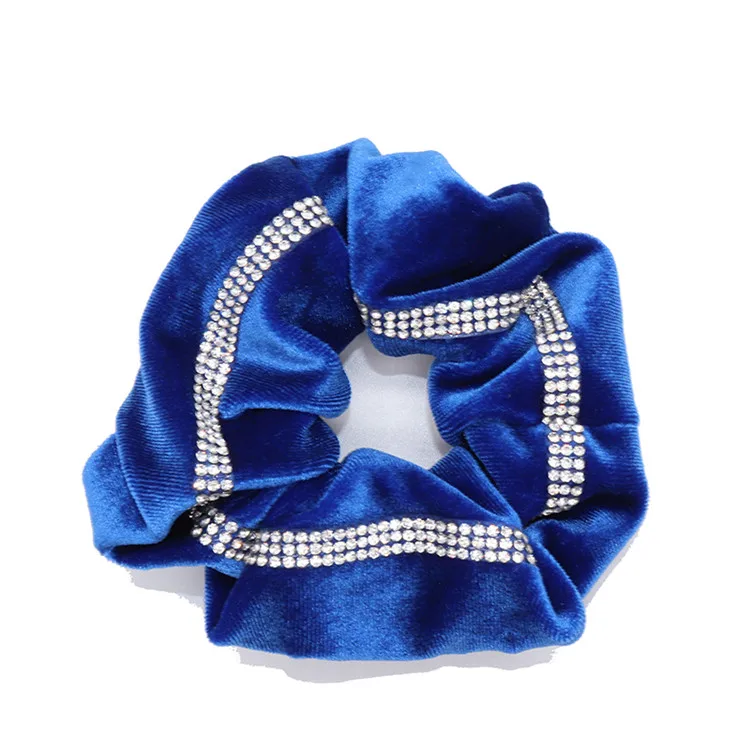 Royal blue Новое поступление, модные женские милые бархатные резинки для волос, двойные стразы, резинки для волос для девушек, аксессуары для волос, держатель для конского хвоста - Цвет: Royal blue