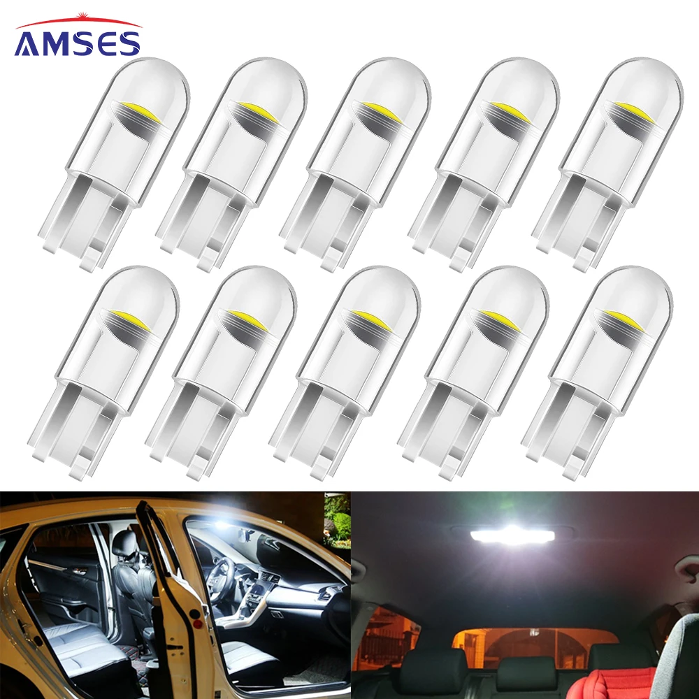 

10Pcs 6000K LED T10 W5W Bulbs 194 168 COB LED Interior Reading Instrument Lights License Plate Parking Trunk Clearance Lamp 12V