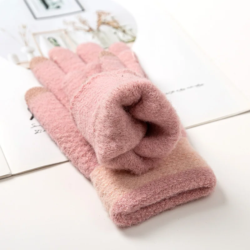 

Fashion Knitted Winter Gloves High Quality Women Touch Screen Gloves Female Thick Warm Full Finger Outdoor Mittens Lady Gloves