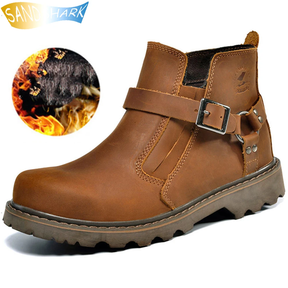 

Мотоциклетные ботинки мужские натуральная кожа, водонепроницаемые, коричневые, винтажные