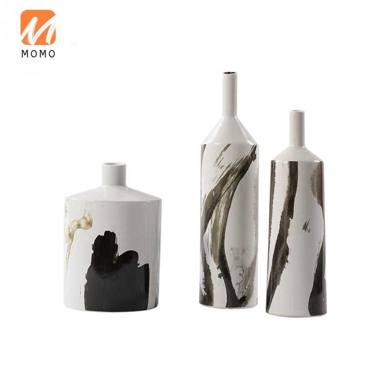 

Rzone Modern Minimalist Ceramic Vase Ink Pattern New Chinese Window Crafts Decoration Sample Room Decoration TZ