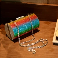 new rainbow rhinestone purse evening bag for women luxury party handbag wedding clutch bag diamond cylinder shoulder bag