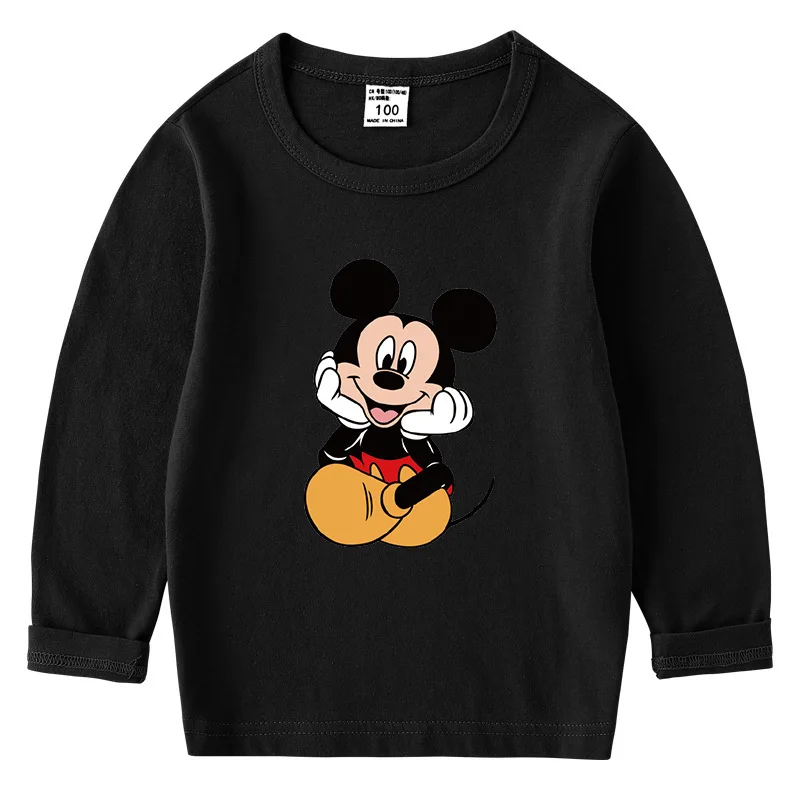 Детская Хлопковая футболка с длинными рукавами и изображением Микки Мауса | Мать