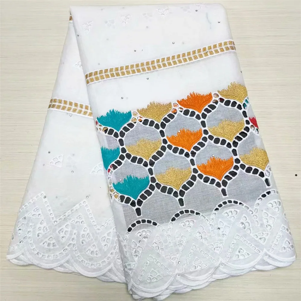 

African Dry Polish Cotton Lace Fabric Embroidery Swiss Voile Lace In Switzerland 100% Cotton Dubai Laces For Wedding V791