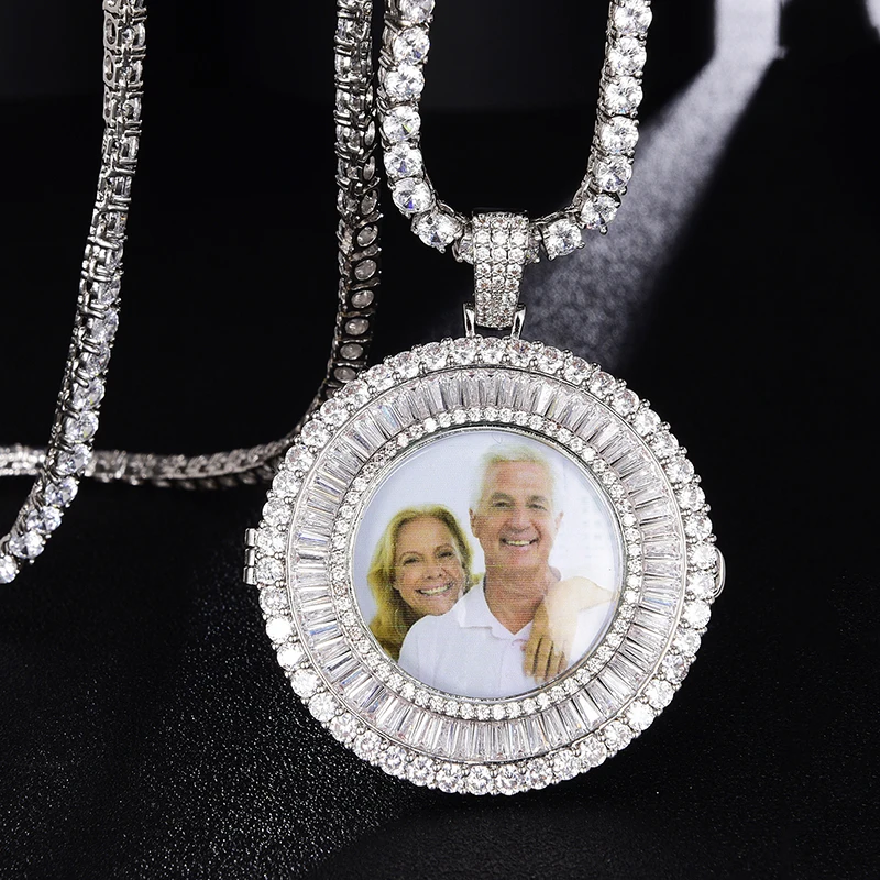

US7 Custom Photo Memory Medallions Solid Pendant Necklace With Rope Chain Hip Hop Jewelry Individuation Cubic Zircon Chains Gift