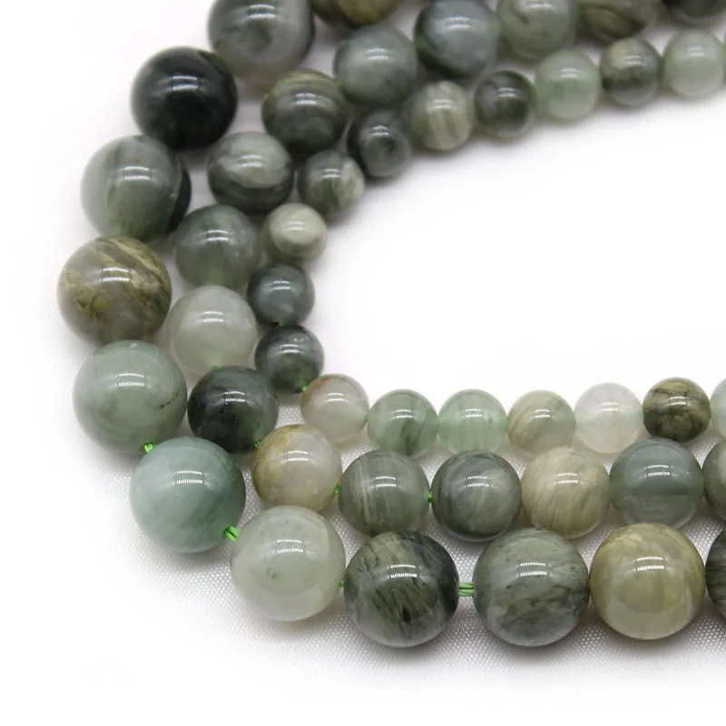 Натуральные зеленые каменные бусины круглой формы для создания украшений своими руками - браслетов и ожерелий. Полоса 15 дюймов. 4/6/8/10/12 мм.