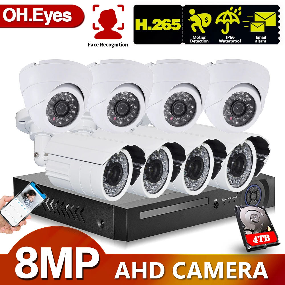 

4K 8CH AHD Security Camera System 8MP CCTV DVR Kit Outdoor Waterproof Face Detection Analog Camera Video Surveillance System Set