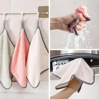 clean towels coral lint free double sided absorbent anti grease dish cloth hanging coral fleece thicken hand towel rags kitchen