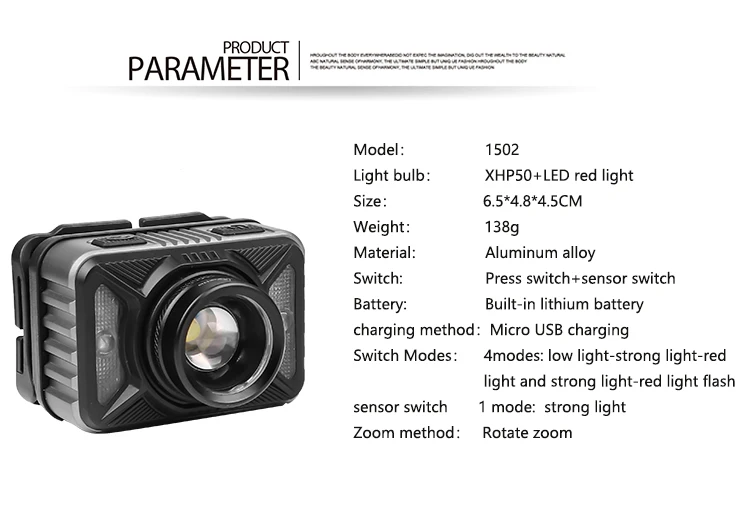 

Car Headlight Bulbs USB Charging Rotating Zoom Sensor XHP 50+LED Switch Glare Headlight Super Power Waterproof 600-700 Lumens