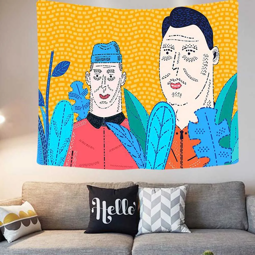 Мультяшная акварельная картина настенный тканевый гобелен подвесной