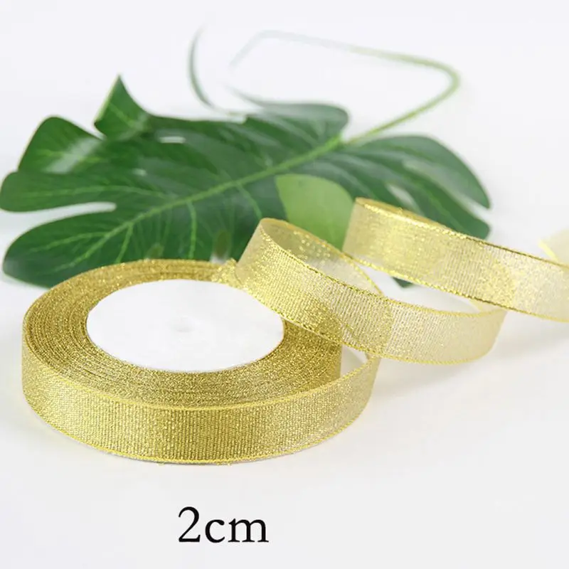 width 2cm 25 ярдов/рулон Золото Серебро шелковая атласная лента для рукоделия Свадебные Декоративные DIY органзы ленты лук Рождественский подарок поставки - Цвет: width 2cm