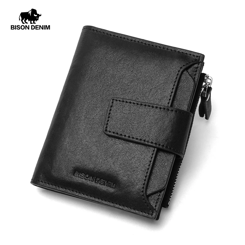 Мужские кошельки из натуральной кожи BISON DENIM модный кошелек в три сложения на
