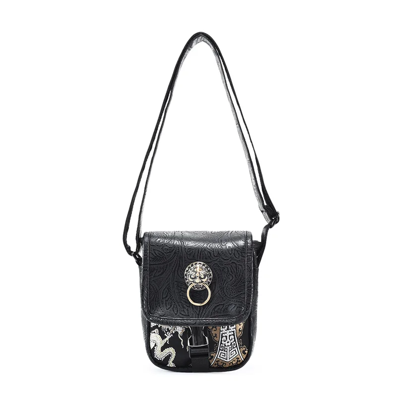 Модная сумка через плечо в китайском стиле с золотой головой льва ретро вышивкой