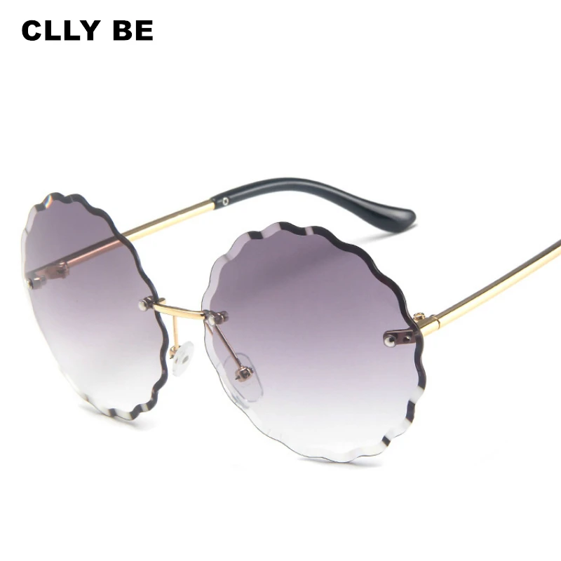 Солнцезащитные очки женские круглые без оправы с цветами и градиентом UV400 |