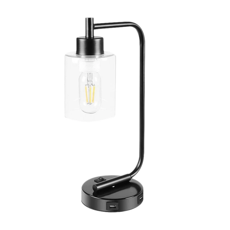 

Промышленный тумбочка настольная лампа E26 лампа двойной USB Порты и разъёмы, железная прикроватная настольная лампа ночные светильники для С...