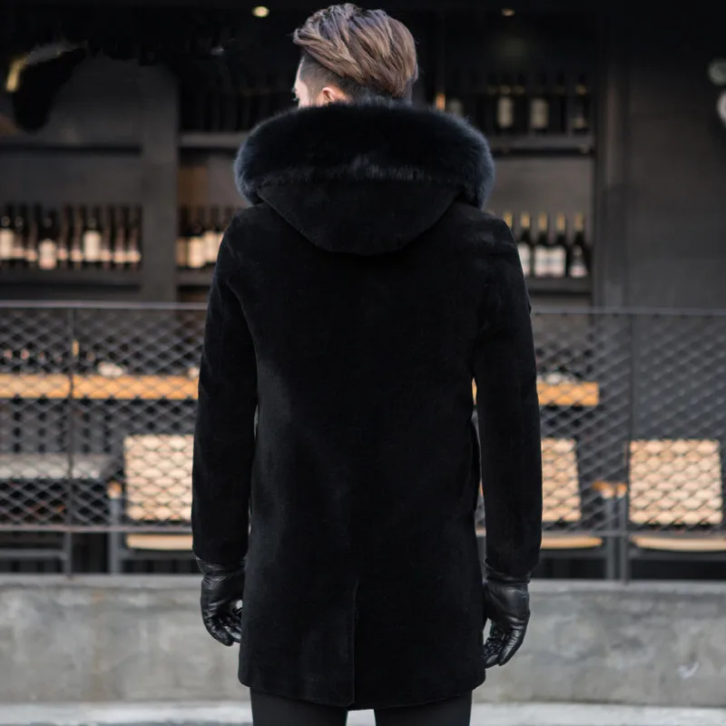Пальто из овечьей шерсти мужская зимняя куртка с натуральным лисьим воротником