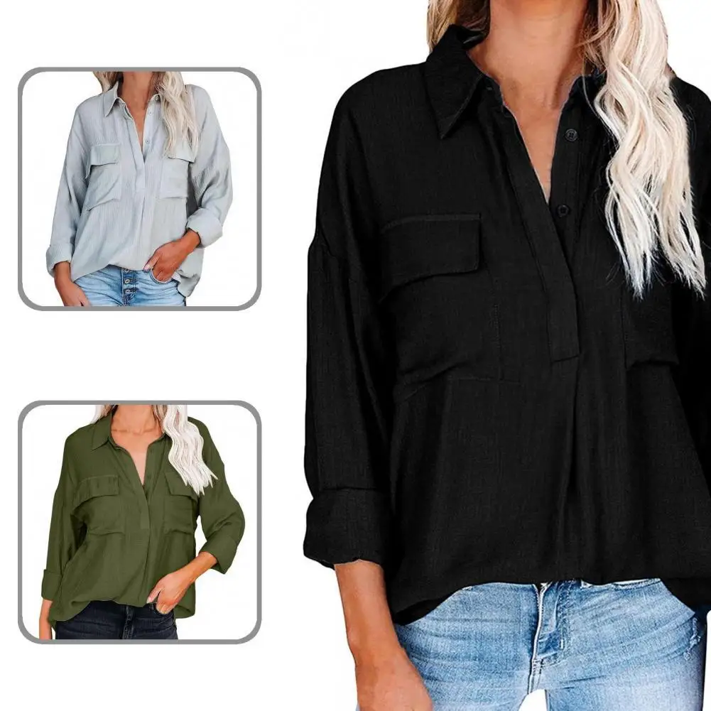 

Elegant Lightweight Flap Pockets Long Sleeve Tunic Shirt Streetwear
