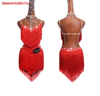 selling latin dresses for women latin dance skirt tango salsa gogo dance costume party dancer singer fringe tassel red dress