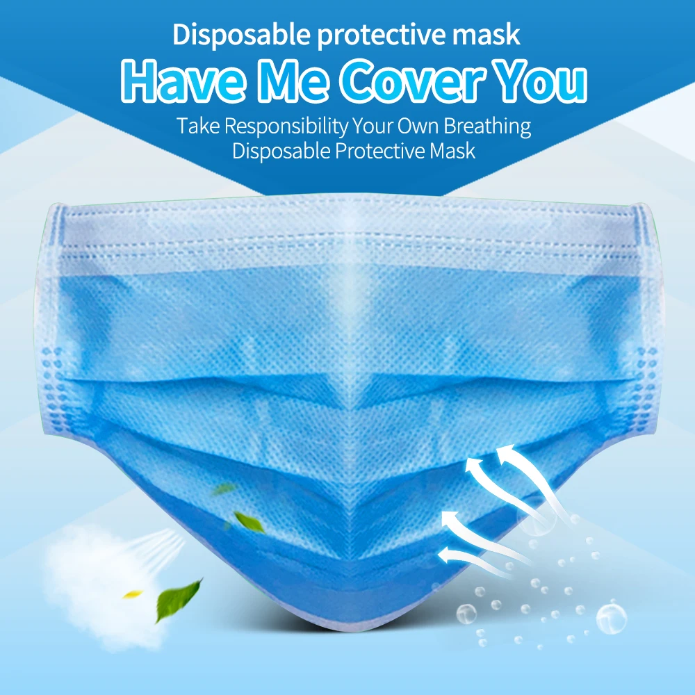 50/100 шт. рот маски 3 х слойные одноразовые нетканые для лица защиты от