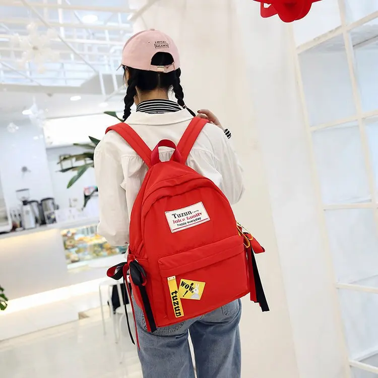 

Girlish style contrast color lace bowknot girl student schoolbag all-match solid color large capacity backpack