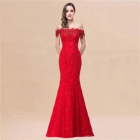 mermaid evening dresses women gift long crystal diamond lace party robe de prom elegant off shoulder sleeveless engagement gown