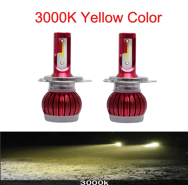 3000K 2 шт. автомобильные лампы для фар машины 9005/9006/H1/H3/H4/H7/H11 Светодиодный автомобильный фонарь с защитой от низкого напряжения 72 Вт 8000 лм K - Испускаемый цвет: 3000K