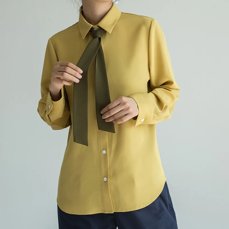 Женская шифоновая блузка с длинным рукавом желтая винтажная рубашка и