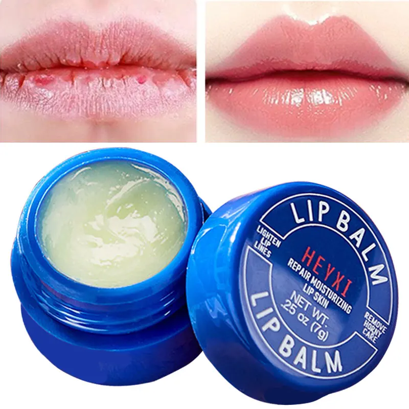 

1Pcs Small Blue Can Lip Balm Moisturizing Hydration Anti-Drying Fading Lip Wrinkles Brighten Repair Mint Avocado Skin Care 7g