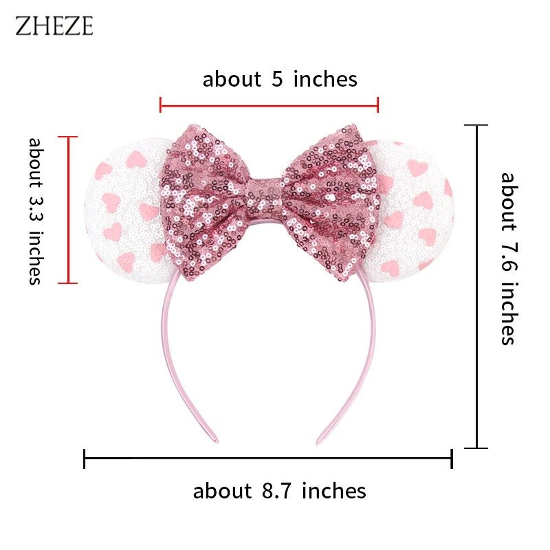 

Trendy New Arrival Candy Love Mouse Ears Headband Girls 5" Hair Bow Glitter Sequins Hairband Festival Party Women Headwear