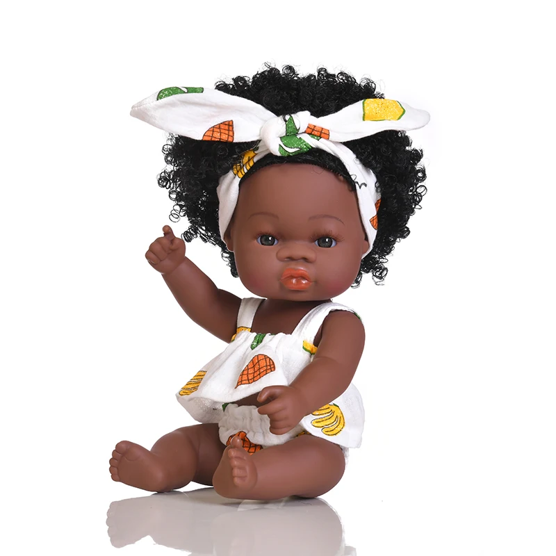 

35CM American Reborn Black Baby Doll Bath Play Full Silicone Summer Dress Dolls with Suspender skirt Baby Doll Toy Girl Gift