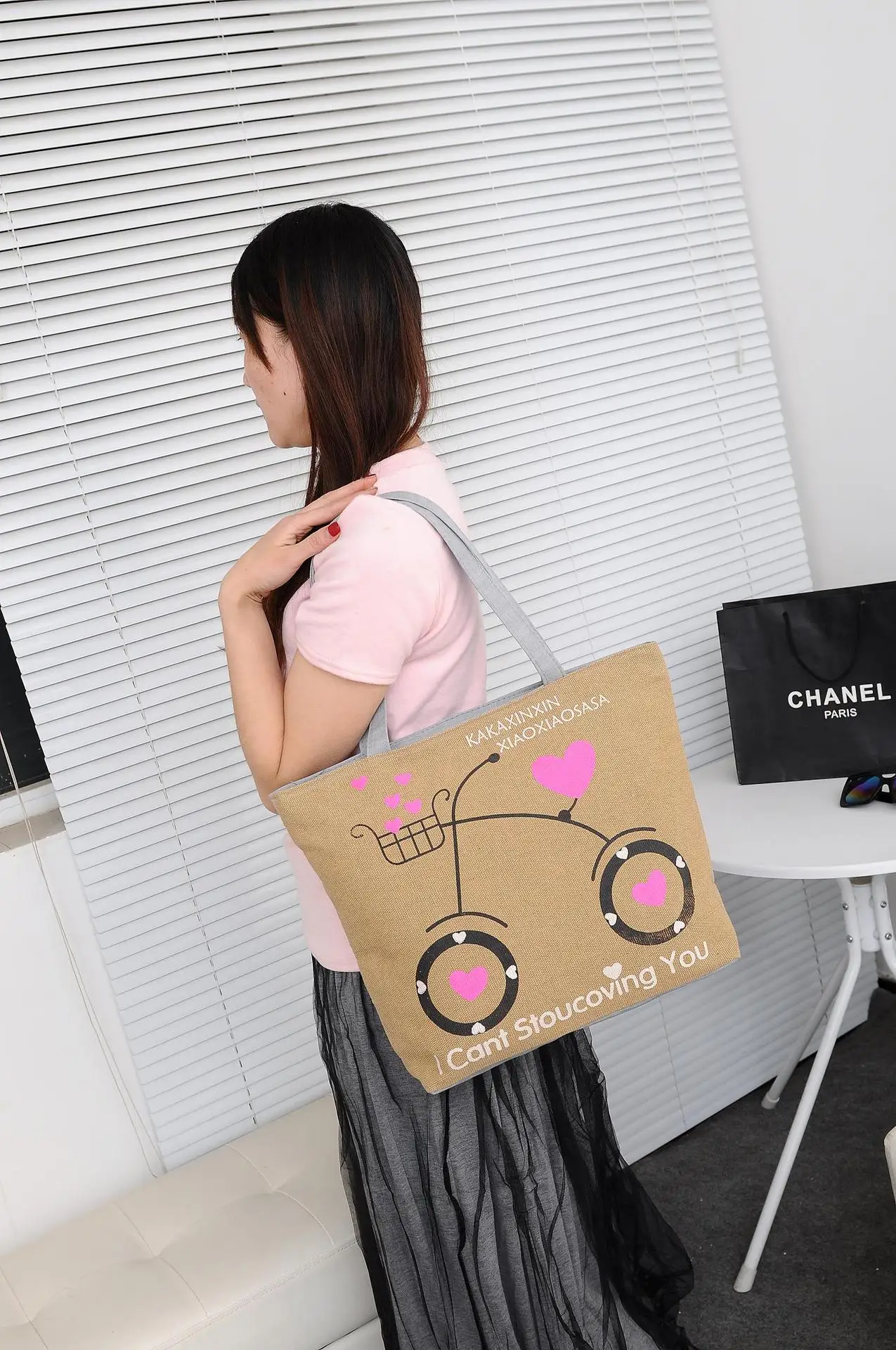 

New Women's Cartoon Bicycle Printed Canvas Handbag Female Casual Tote Large Capacity Shopping Bag Reusable Folding Shoulder Bags