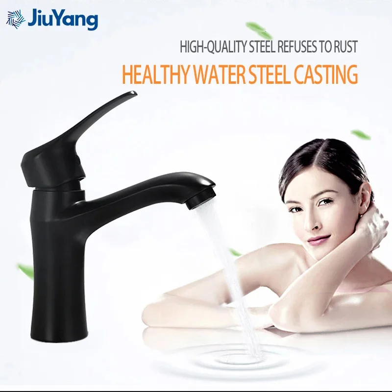 

JIUYANGFree доставка Черный кран 304 Нержавеющая сталь Краски кран Ванная комната смеситель для раковины, смеситель для горячей и холодной воды о...
