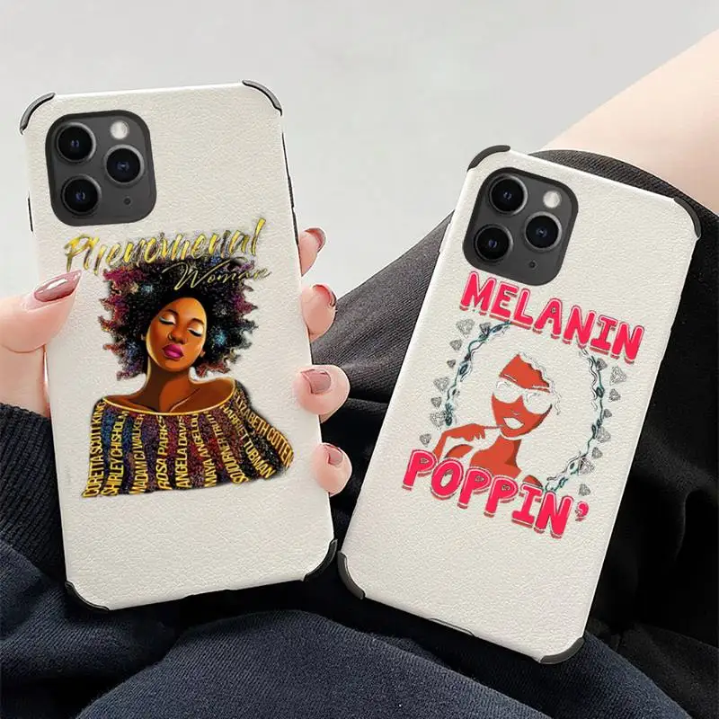 

bunz Melanin Poppin Aba Phone Case Lambskin Leather For iphone 12 11 8 7 6 XR X XS PLUS MINI PLUS PRO MAX Shockproof