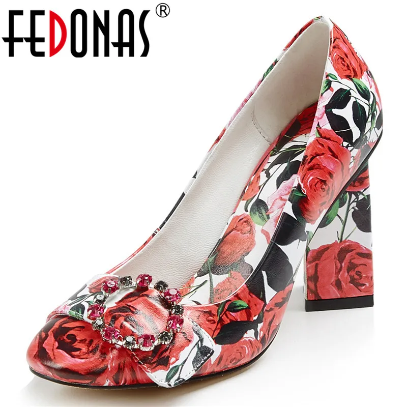 Женские туфли лодочки FEDONAS весенне осенние Вечерние на высоком каблуке с круглым