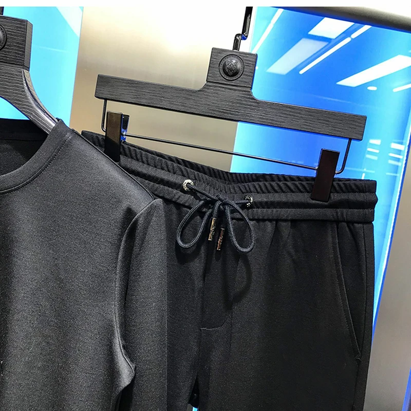 

Oversized Black Sportswear Hot Diamond Tracksuit Loose Cotton Hoodie Men's Jogging/Sweatshirt And Pants 2-Piece Set