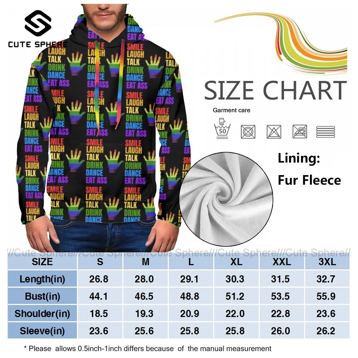 

Gay Pride Hoodies Autumn Polyester Hoodie Loose Fashion Long Pullover Hoodie Mens XXL