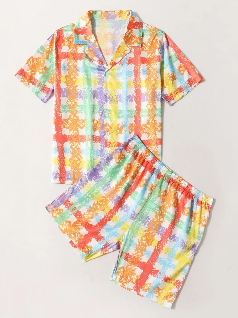 

Мужская атласная Шелковая пижама с принтом и коротким рукавом, домашняя одежда, костюм, Мужские пижамные комплекты, пикантная одежда для сн...