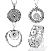 interchangeable jewerly ginger snap button pendants necklace with crystal stainless steel chain nn 032