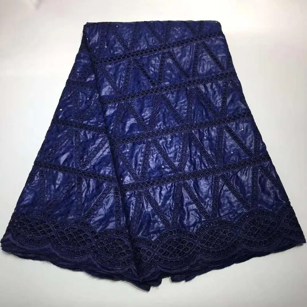 Небесно-Голубой перфорированный круг камни Африканский Базен Riche ткань вышитые