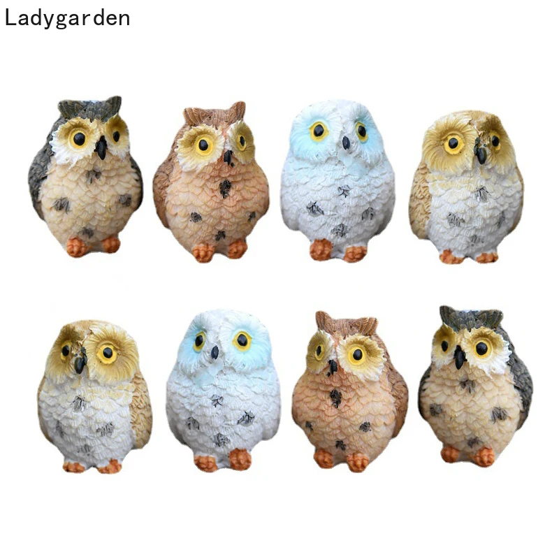 

8PCS Cute Owls Animal Figurines Resin Miniatures Figurine Craft Bonsai Pots Home Fairy Garden Ornament Terrarium Decoration