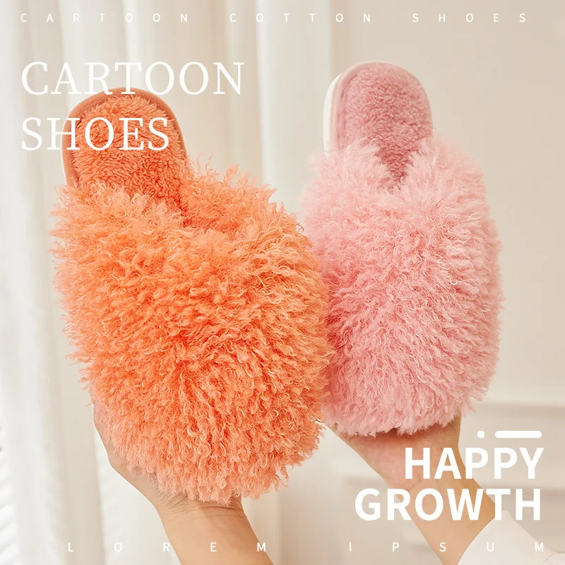 New Imitation Lamb Winter Women Slippers Down Plush Warm Soft   Cute Princess Cotton Indoor House Bedroom Flats Warm Shoes