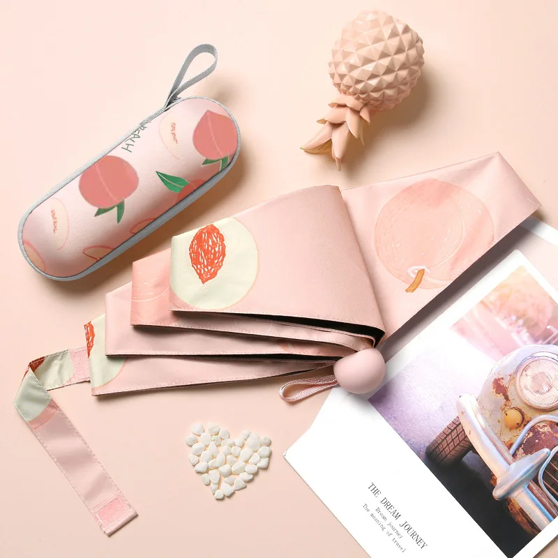 

Мини-зонт в виде фруктов из серии мультфильмов, складной женский фотозонт, солнечная капсула, портативный карманный черный зонтик с защитой...