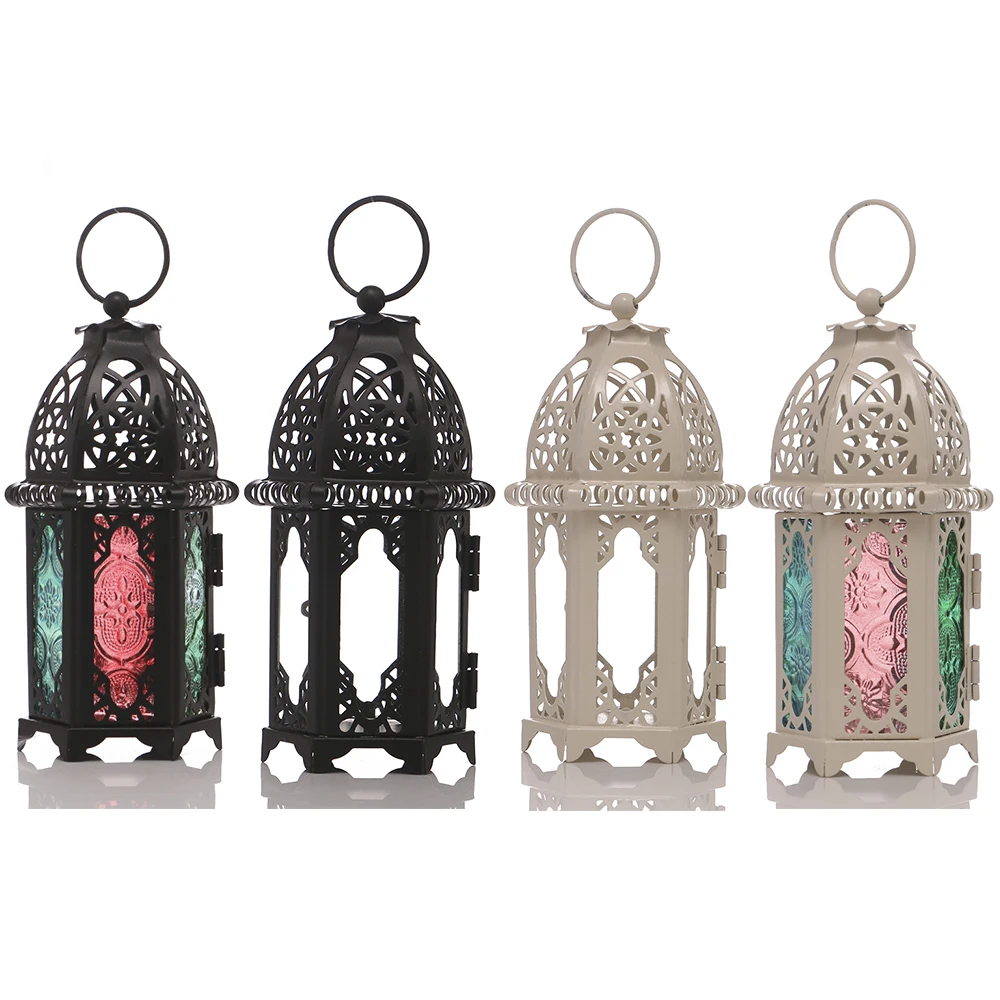 Марокканский подсвечник из кованого железа стеклянный ветровая лампа в стиле