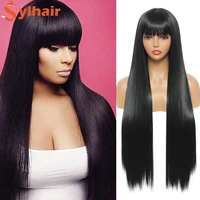 synthetic straight wigs with bangs for women 80cm super long straight wigs with fringe for women daily party fancy dress cospla