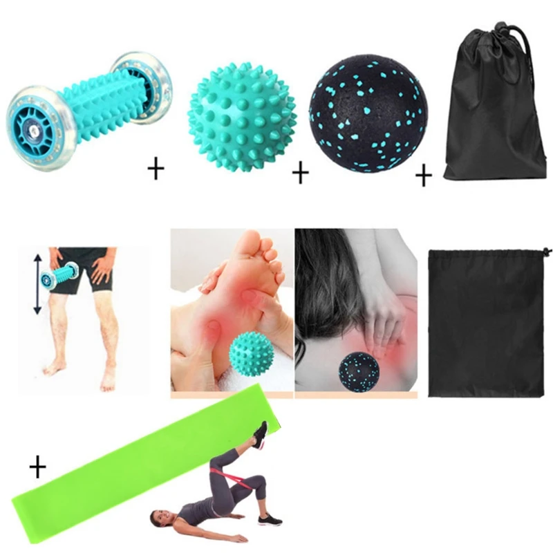 

5 Pcs Yoga Pain Relief Wheels Muscle Massage Roller Siamese Fascia Ball Set U2JD